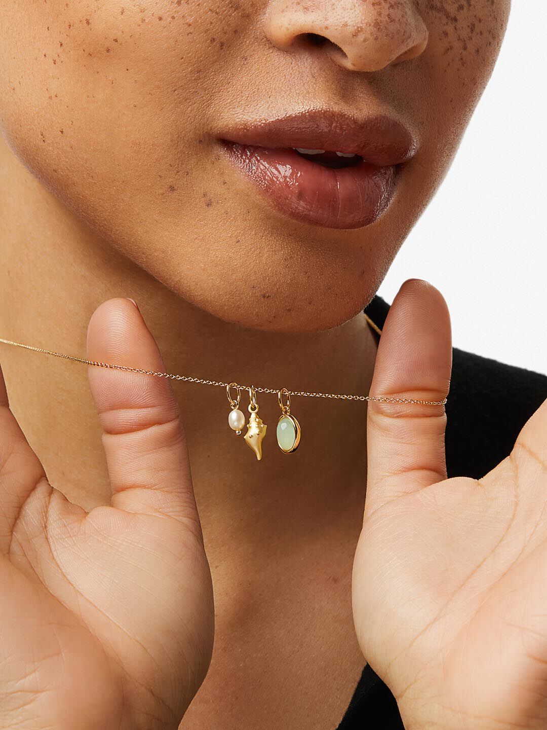 Ocean Gold Charm Necklace, GOLD, alternate image number 1