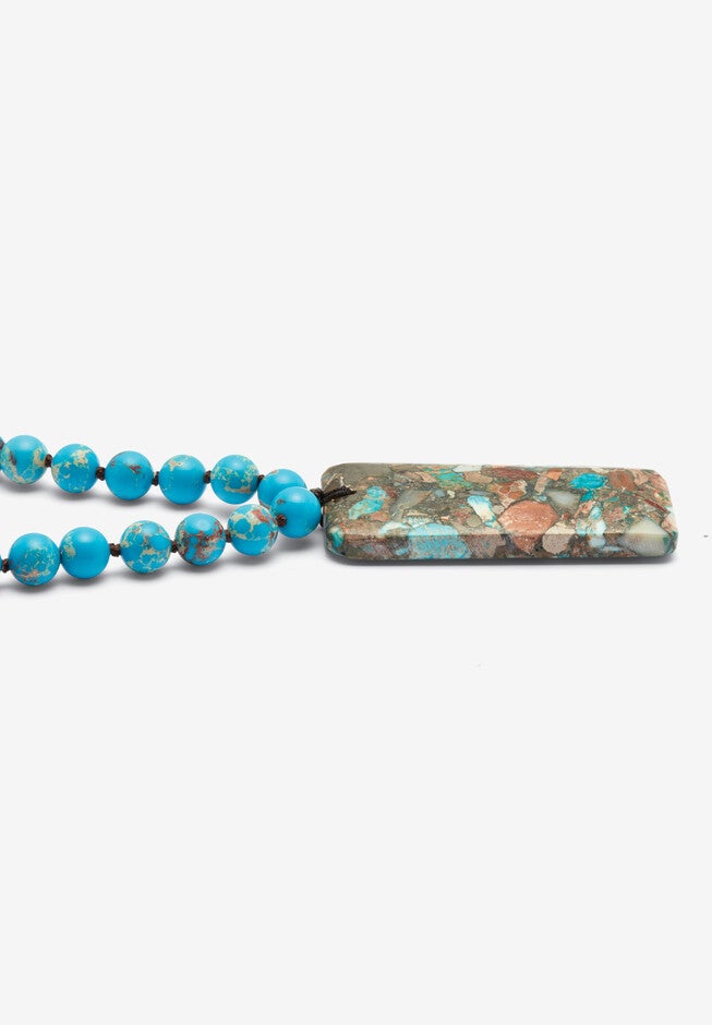 Genuine Blue Jasper Goldtone Necklace And Beaded Bracelet Set, 34 Inches, , alternate image number 3