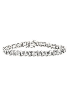 Sterling Silver Diamond Chevron Link Tennis Bracelet