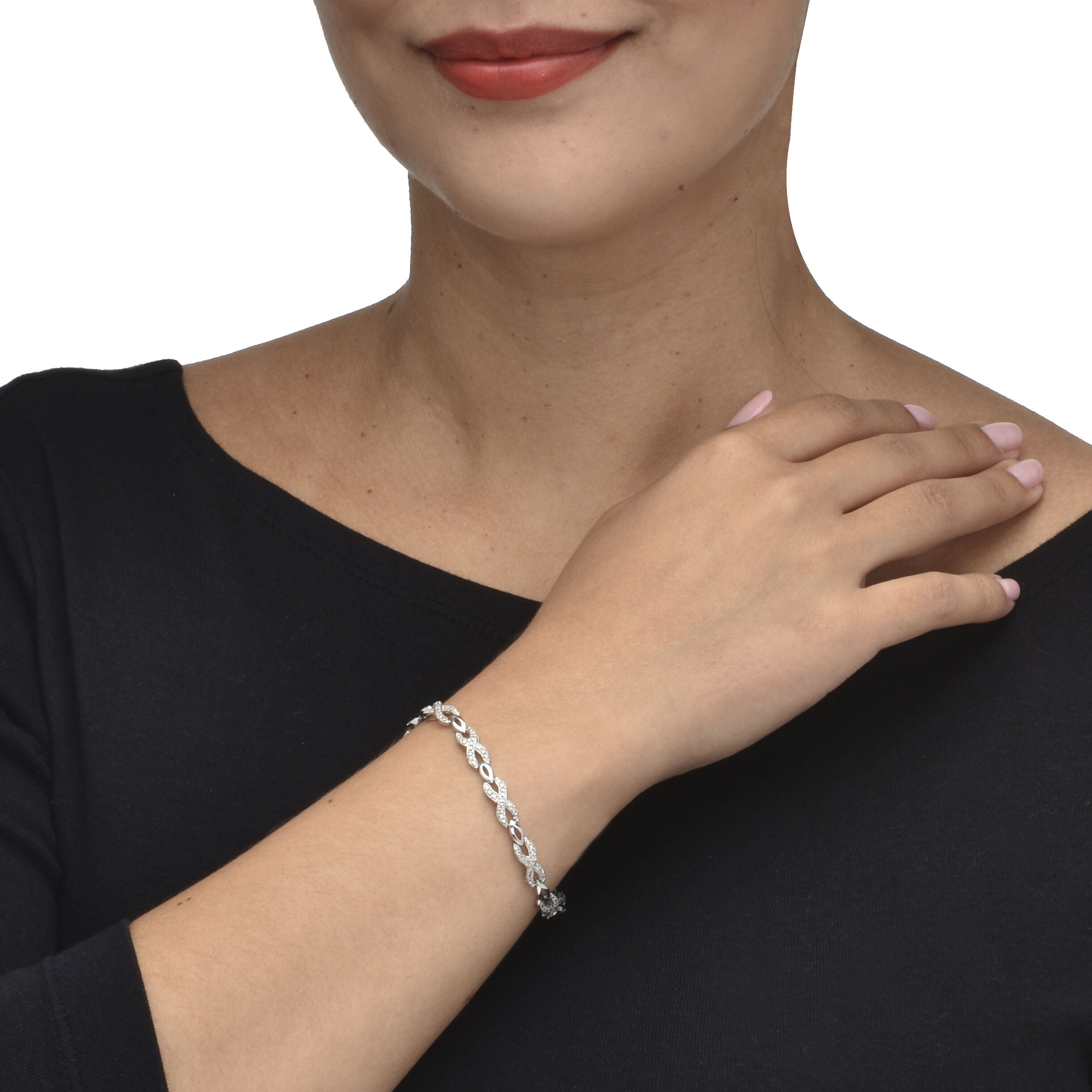 .25 TCW Diamond Sterling Silver Infinity Bracelet 7 Inches, WHITE, alternate image number 2