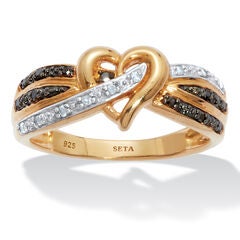 Round Diamond Crossover Heart Promise Gold-Plated Sterling Silver Ring