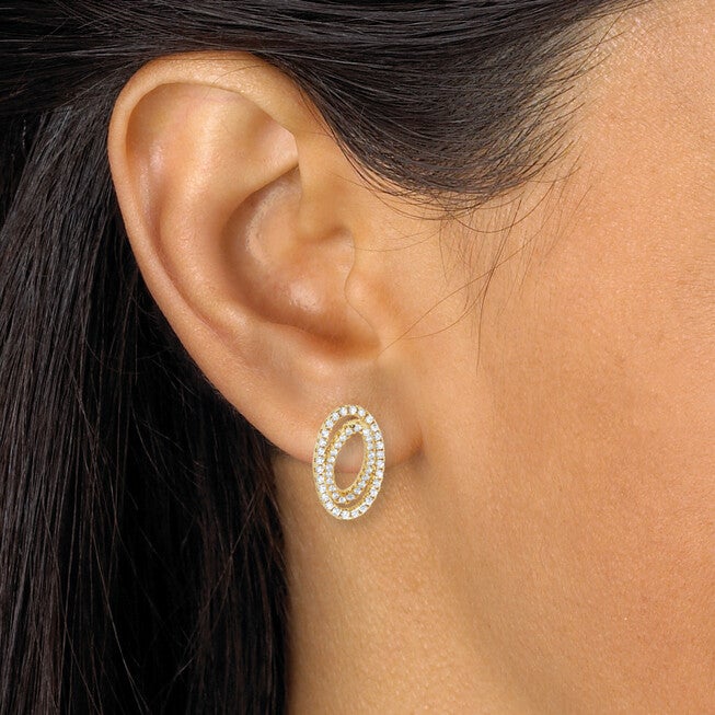 .80 TCW Round CZ 14k Yellow Gold-Plated Concentric Circle Drop Earrings, WHITE, alternate image number null