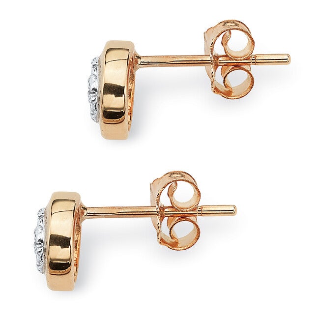 Round Genuine Diamond Accent Solid 10k Yellow Gold Cluster Stud Earrings, WHITE, on-hover image number 1