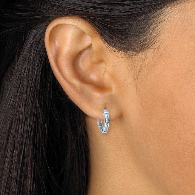 .25 TCW Diamond Sterling Silver Huggie Hoops (1/2 inch), WHITE, alternate image number 2