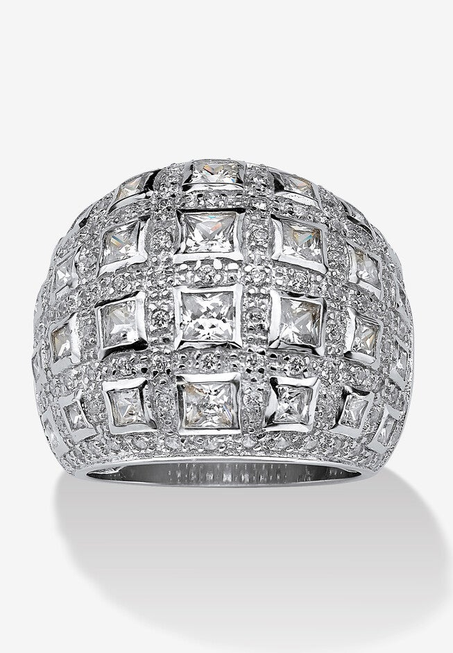 4.12 Tcw Princess-Cut And Round Cubic Zirconia .925 Sterling Silver Dome Ring, SILVER, hi-res image number 0