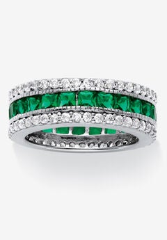 6.03 Tcw Simulated Emerald Eternity Ring In Platinum-Plated Sterling Silver