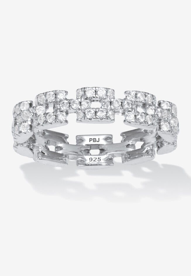1.08 Tcw Round Cubic Zirconia Sterling Silver Eternity Link Ring, SILVER, hi-res image number 0