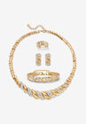 Crystal Goldtone S Link Necklace, Earring & Bracelet Bonus Ring Set 19"-21" Jewelry, CRYSTAL, hi-res image number null