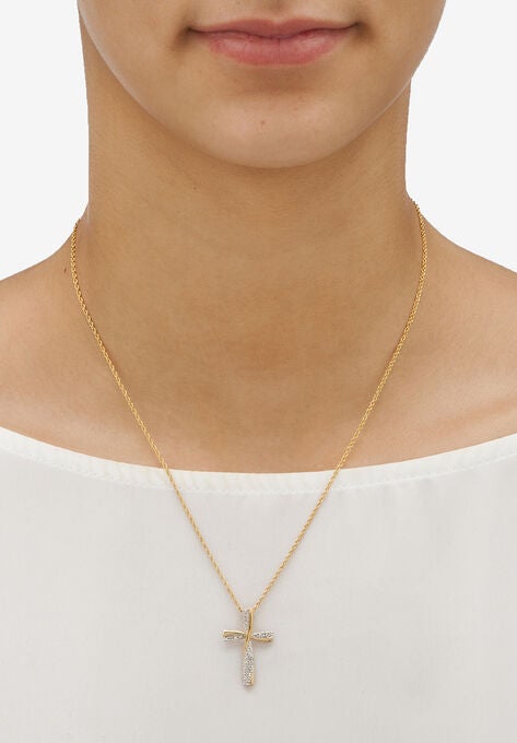 Gold Over Sterling Silver Diamond Accent Cross Pendant Necklace (16Mm) 18 Inches, , alternate image number null