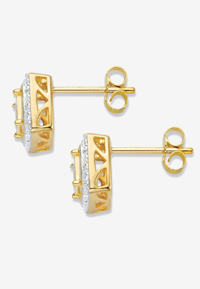 Diamond Accent Squared Two-Tone Gold-Plated Button Earrings, , on-hover image number null