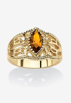 Simulated Birthstone Gold-Plated Filigree Ring