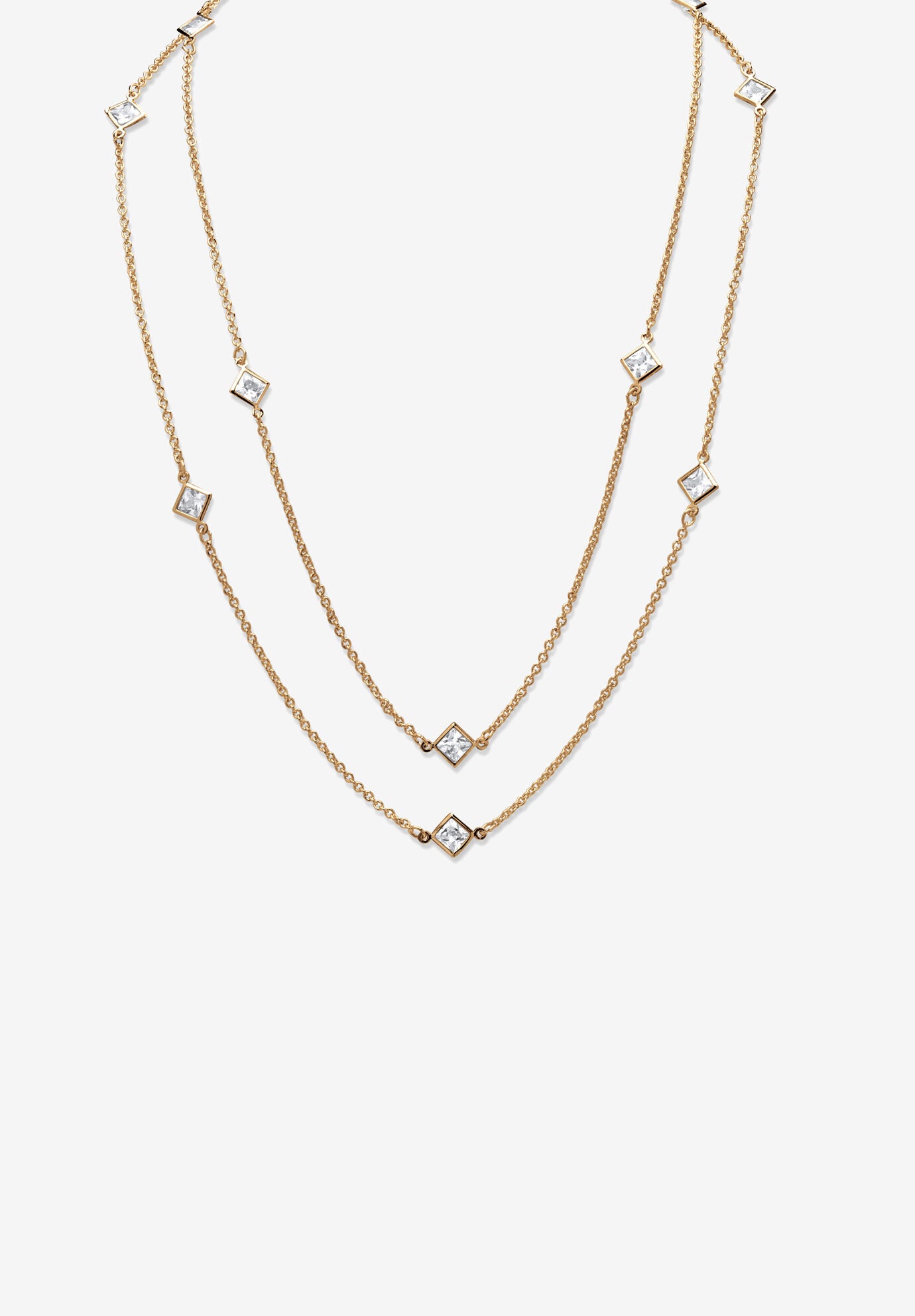 Gold Tone Endless 48 inches Necklace with Princess Cut Birthstone, APRIL, hi-res image number 0