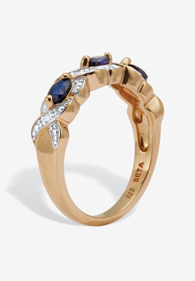 .62 Tcw Genuine Sapphire Diamond Accent 18K Gold-Plated Sterling Silver Ring, , on-hover image number 1