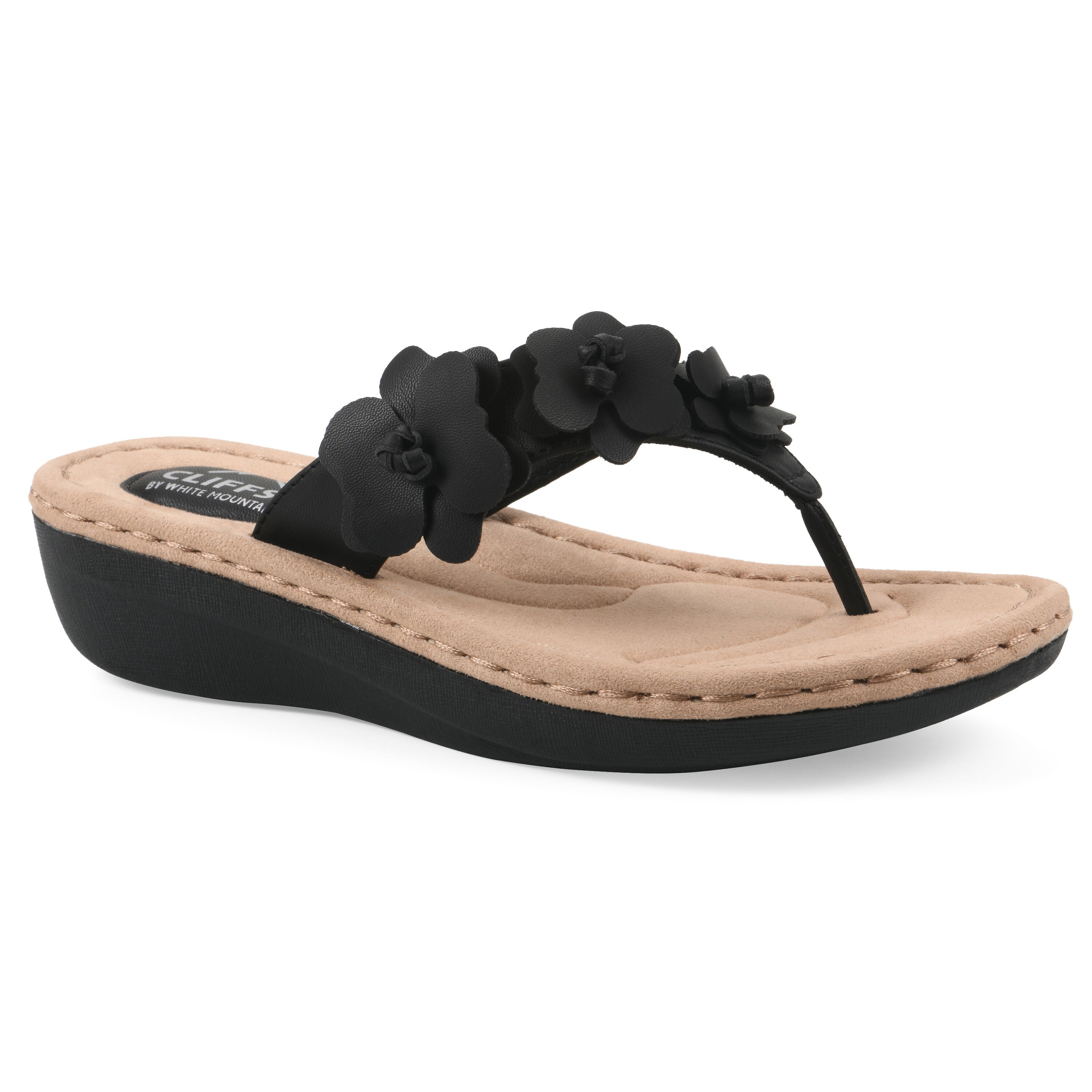 Cassilia Floral Mini Wedge Sandal, BLACK SMOOTH, hi-res image number 0