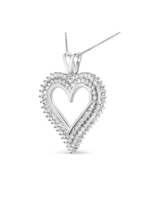 Sterling Silver 1.00 Cttw Diamond Heart Pendant Necklace, , on-hover image number null
