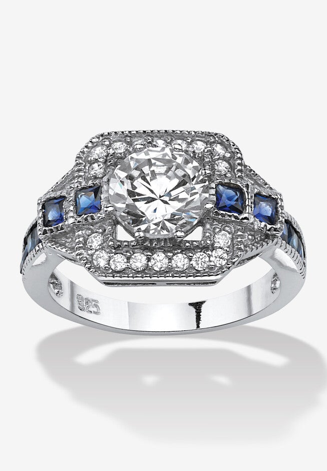 3.26 Tcw Round Cubic Zirconia Square Halo Ring In Platinum-Plated Sterling Silver, SILVER, hi-res image number null