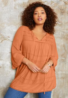 Acid Wash Peasant Blouse