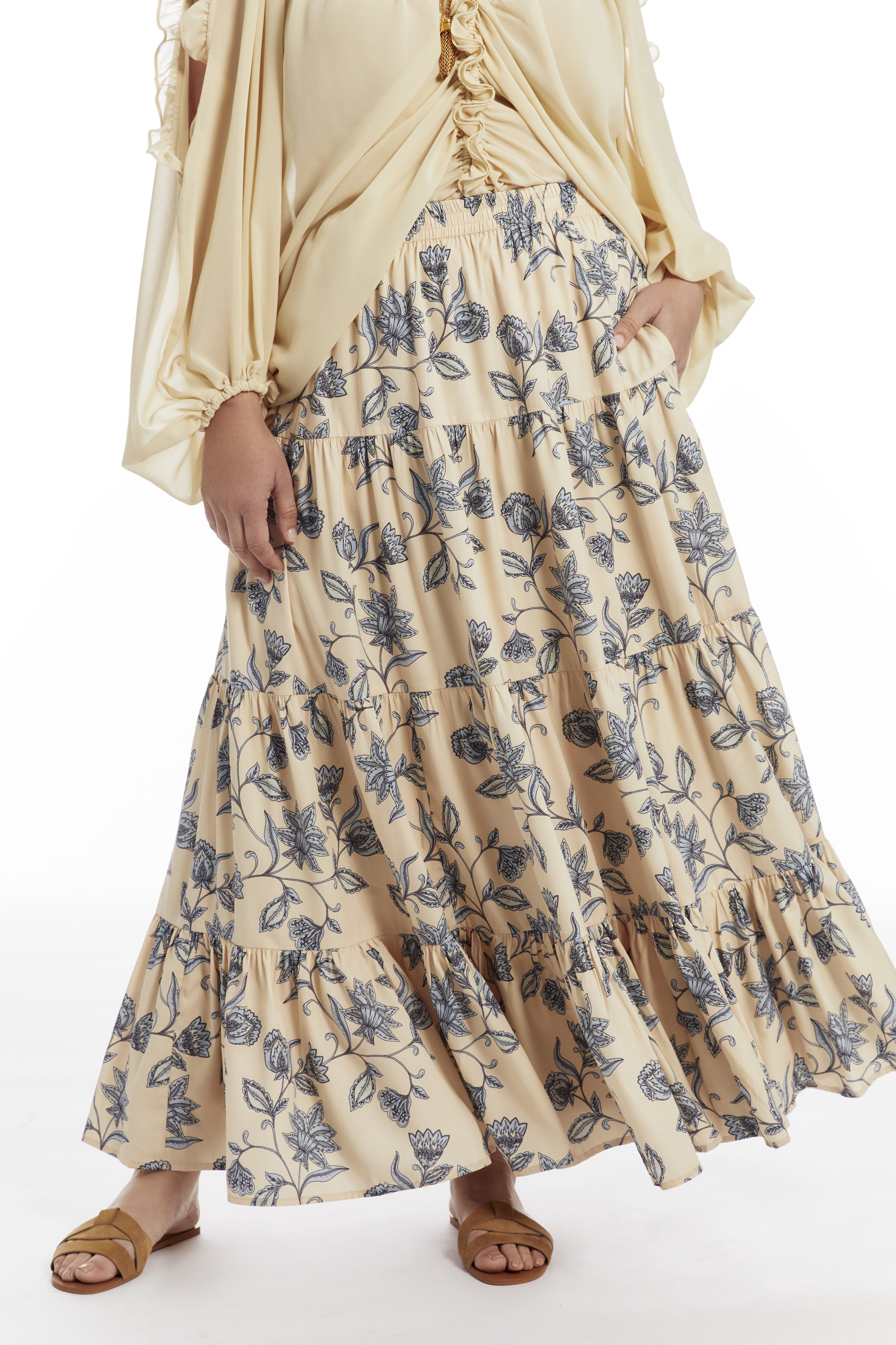 Tiered Midi Skirt, SPRING FLORAL, alternate image number 3