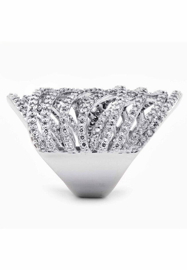 Platinum-Plated Cubic Zirconia Crossover Ring, , on-hover image number null