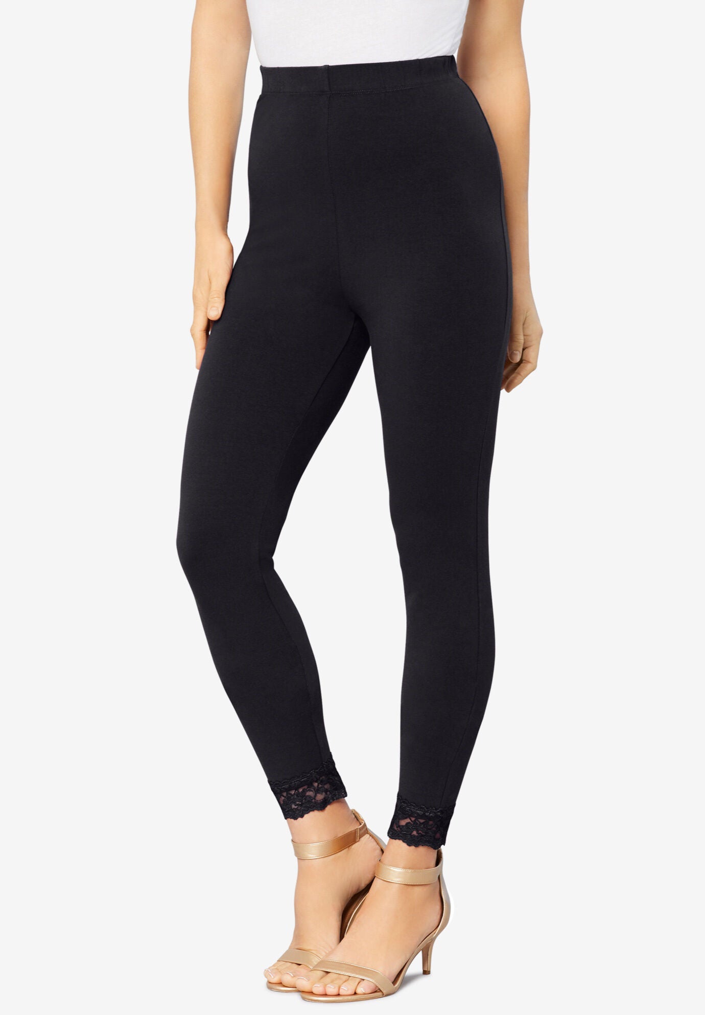 Woman within top stretch leggings