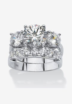 2 Piece 5.66 Tcw Cz Bridal Ring Set In Platinum-Plated Sterling Silver