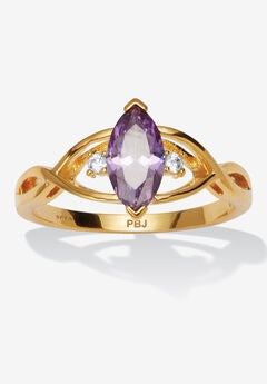 Marquise Simulated Birthstone Gold-Plated Ring