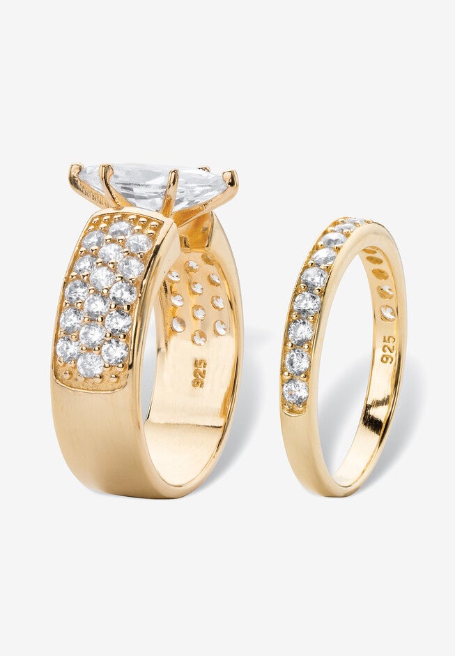 3.01 Tcw Cubic Zirconia 14K Gold-Plated Sterling Silver 2-Piece Bridal Ring Set, , on-hover image number 1