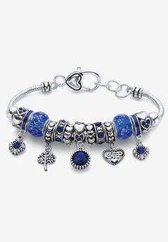 Antiqued Silvertone Simulated Birthstone 8" Charm Bracelet