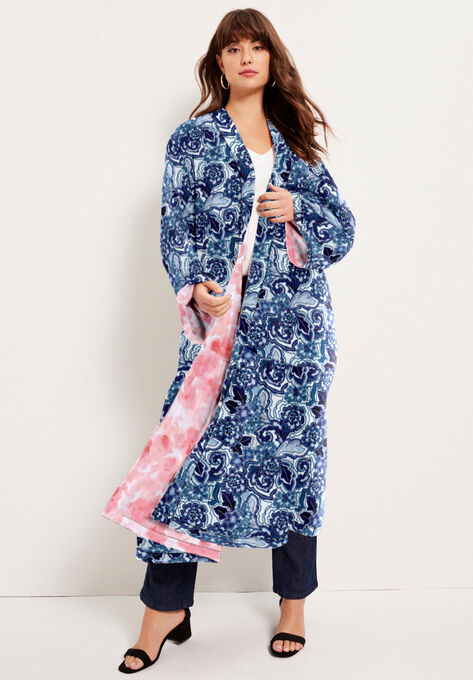 Reversible Printed Duster, WHITE WATERCOLOR PAISLEY, hi-res image number null
