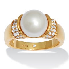 .32 TCW Round Simulated Pearl and CZ Accent Yellow Gold-Plated Ring (2/5")