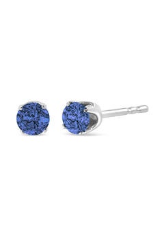 Sterling Silver Round Brilliantcut Blue Diamond Classic 4Prong Stud Earrings