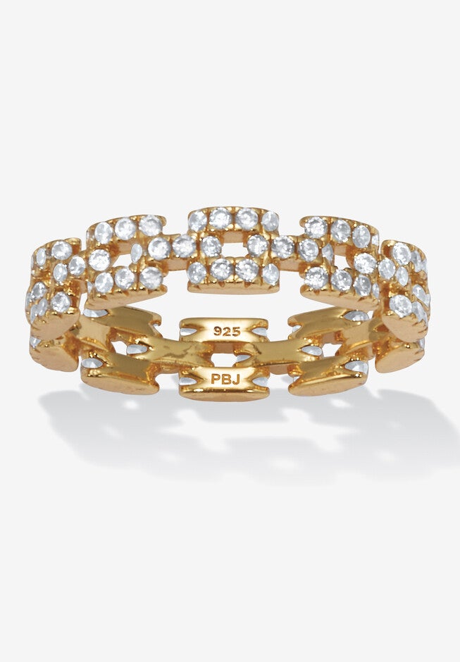 1.08 Tcw Round Cubic Zirconia Yellow Gold-Plated Sterling Silver Eternity Ring, WHITE, hi-res image number 0