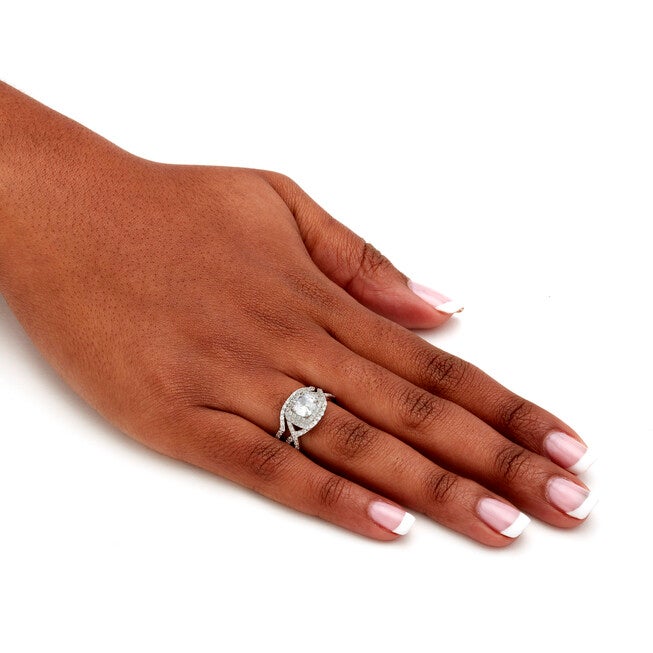 2.20 TCW CZ Two-Piece Halo Bridal Ring Set in Platinum-plated Sterling Silver, WHITE, alternate image number 3