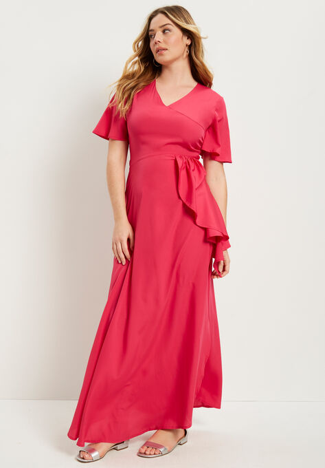 Faux-Wrap Maxi Dress, , alternate image number null