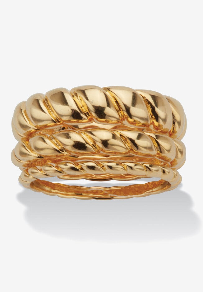 14K Gold-Plated 3-Piece Ring Set Jewelry, GOLD, hi-res image number 0