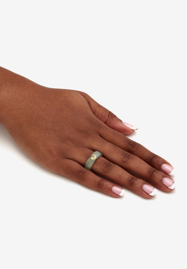 10K Yellow Gold Genuine Peridot And Green Genuine Jade Bezel Set Ring, , alternate image number null