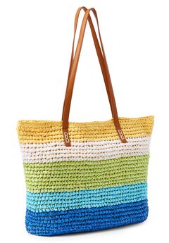 Color Block Straw Tote