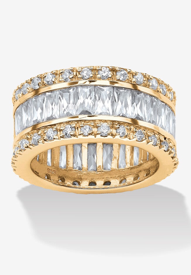 9.34 Tcw Emerald-Cut Cubic Zirconia Eternity Band In 14K Gold-Plated Sterling Silver, WHITE, hi-res image number null