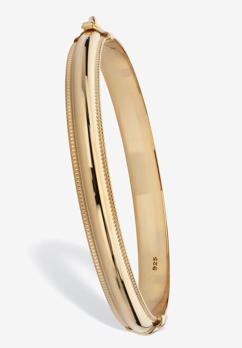 Yellow Gold Plated Sterling Silver Beaded Edge Bangle Bracelet 7.5 Inches Jewelry, GOLD, hi-res image number null
