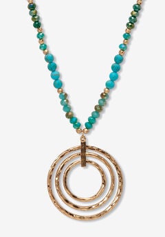 Round Genuine Turquoise Hammered Goldtone Endless Necklace, 30 Inches