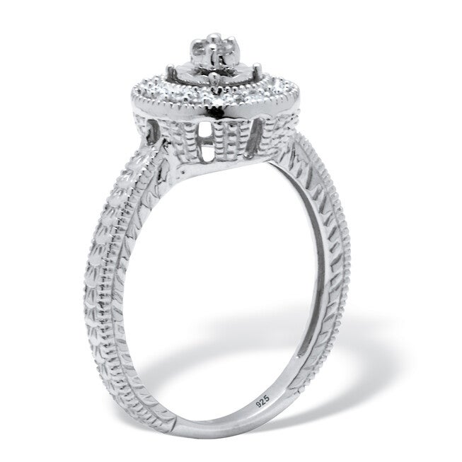 .10 TCW Diamond Sterling Silver Halo Ring, WHITE, on-hover image number 1