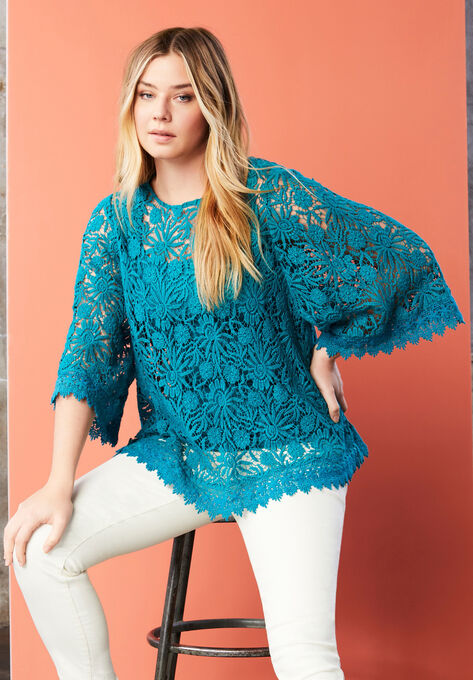 Boatneck Lace Top, TROPICAL TEAL, hi-res image number null