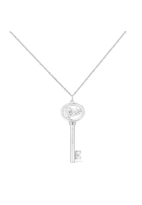 Sterling Silver Diamond Accent Virgo Zodiac Key Pendant Necklace, , on-hover image number null