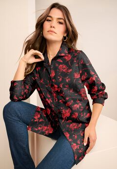 Plus Size Kate Long Sleeve Easy Cotton-Blend Button-Front Shirt