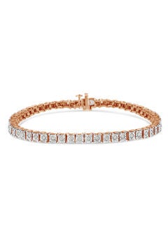 Rose Gold Over Sterling Silver Diamond Square Frame Miracleset Tennis Bracelet 7"