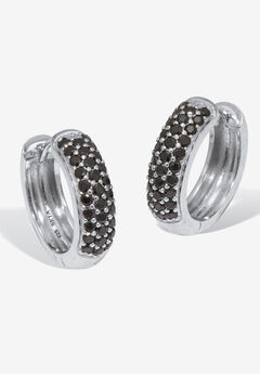 Round Genuine Black Spinel Sterling Silver Huggie Earrings