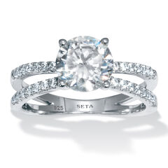 2.26 TCW Round Cubic Zirconia Sterling Silver Crossover Engagement Ring