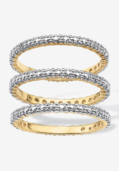 Gold-Plated Diamond Accent Stackable 3 Piece Set Eternity Ring Set, GOLD, hi-res image number null