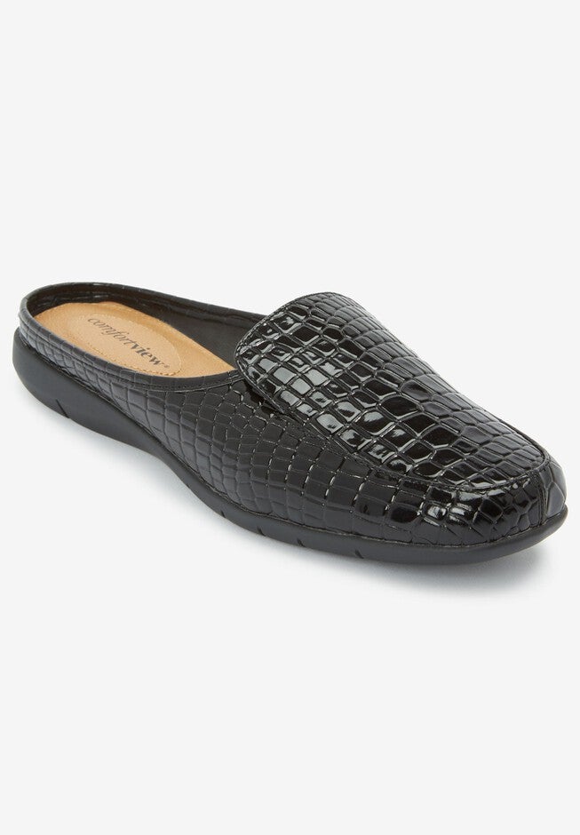 Slip-On Mule Estelle Croc Textured Shoes, Black Woman Within