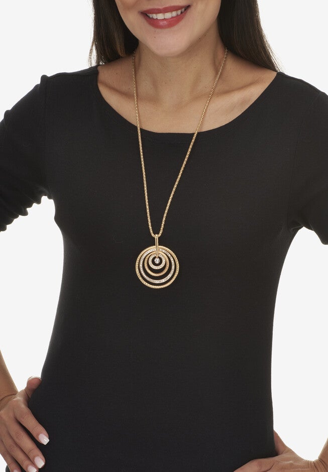 Round Crystal Goldtone Nested Circle Pendant Necklace, 27 To 29-Inch Length, , alternate image number null